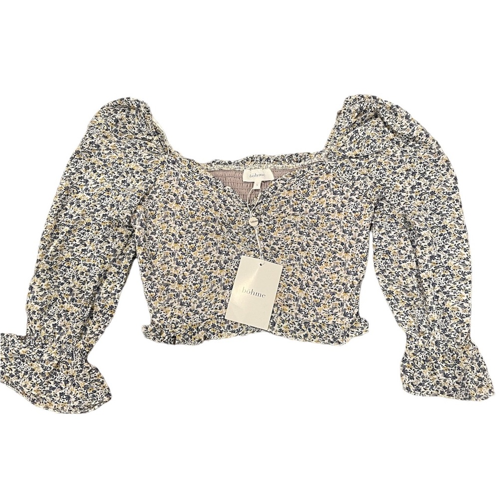 NWT BOHME floral cropped ruched blouse